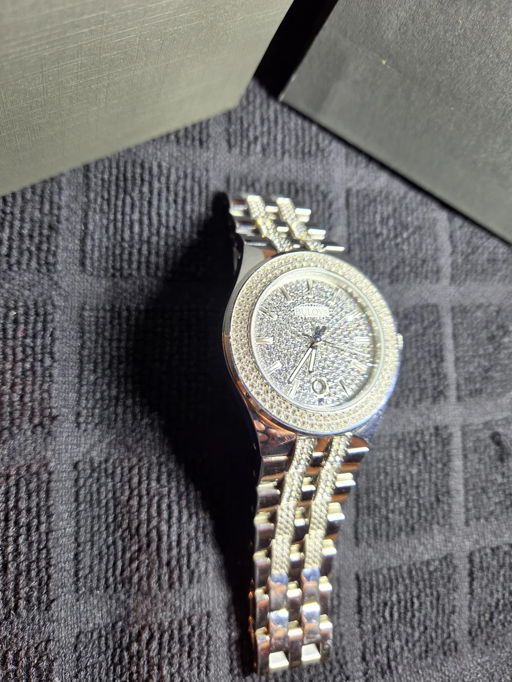 Bulova Silver Tone Pave Crystal Men's Watch